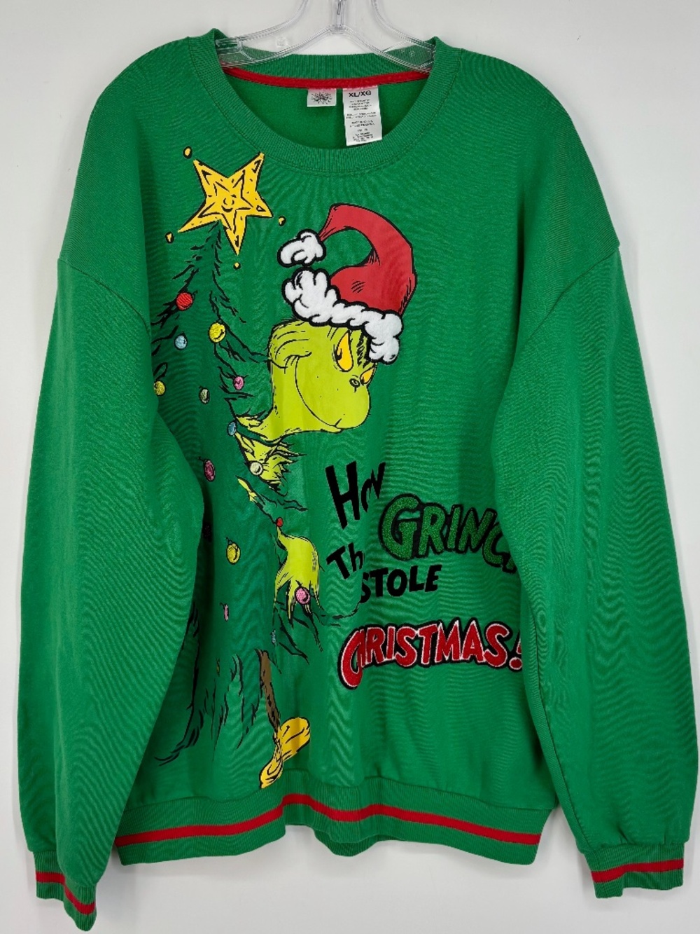 The Grinch Mens Adult XL Pullover Sweatshirt Green Embroidery Stole Christmas